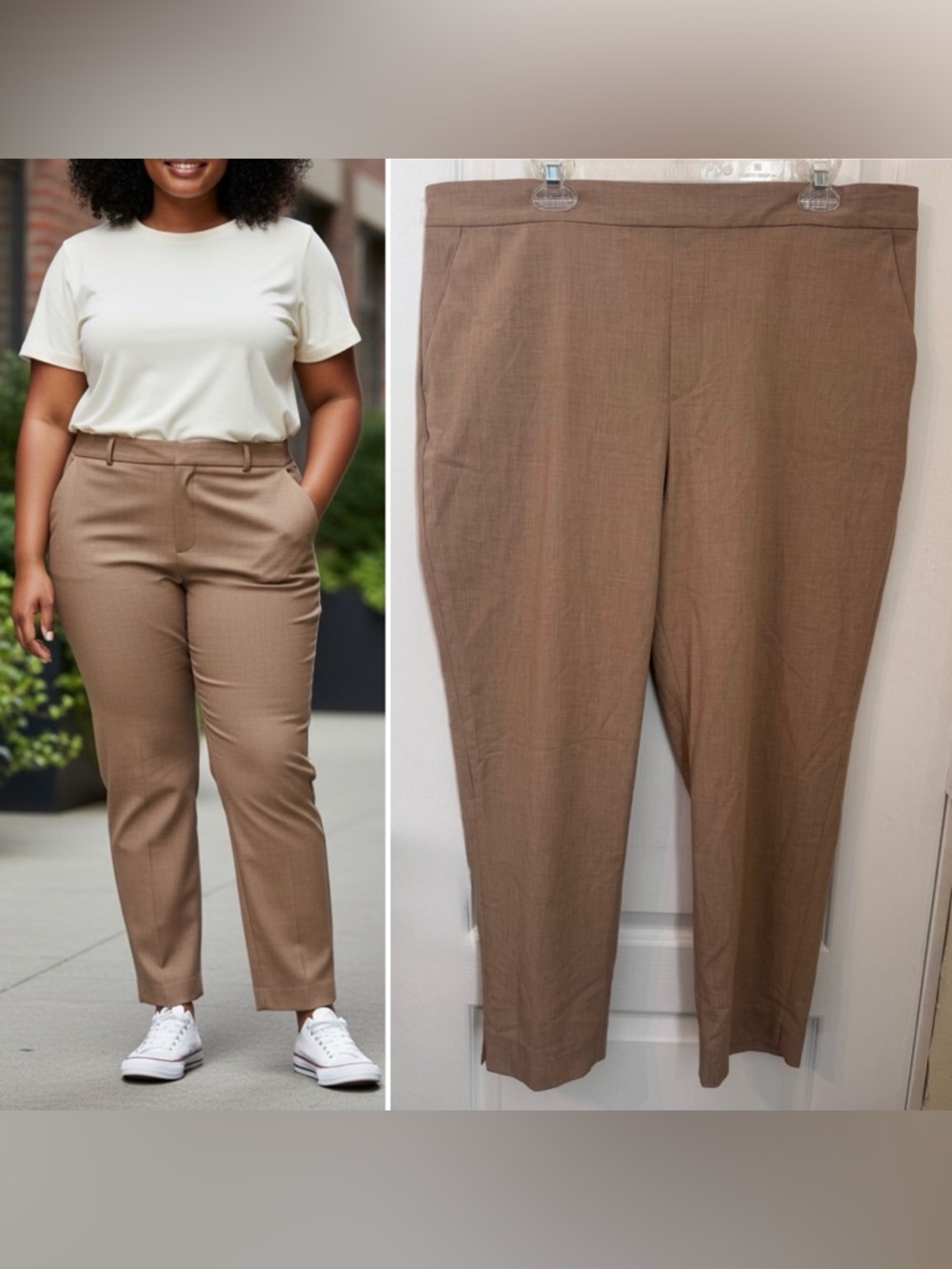 BANANA REPUBLIC BROWN ANKLE PANTS SIZE 18, TAPERED PULL ON, ELASTIC WAIST BACK